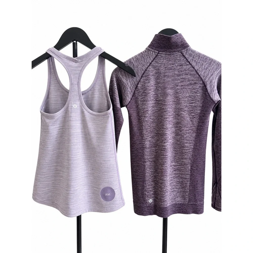 2PC- Lululemon Swiftly Wool 1/2 ZipBlack Cherry / White + Cool Racer Back Tank 2